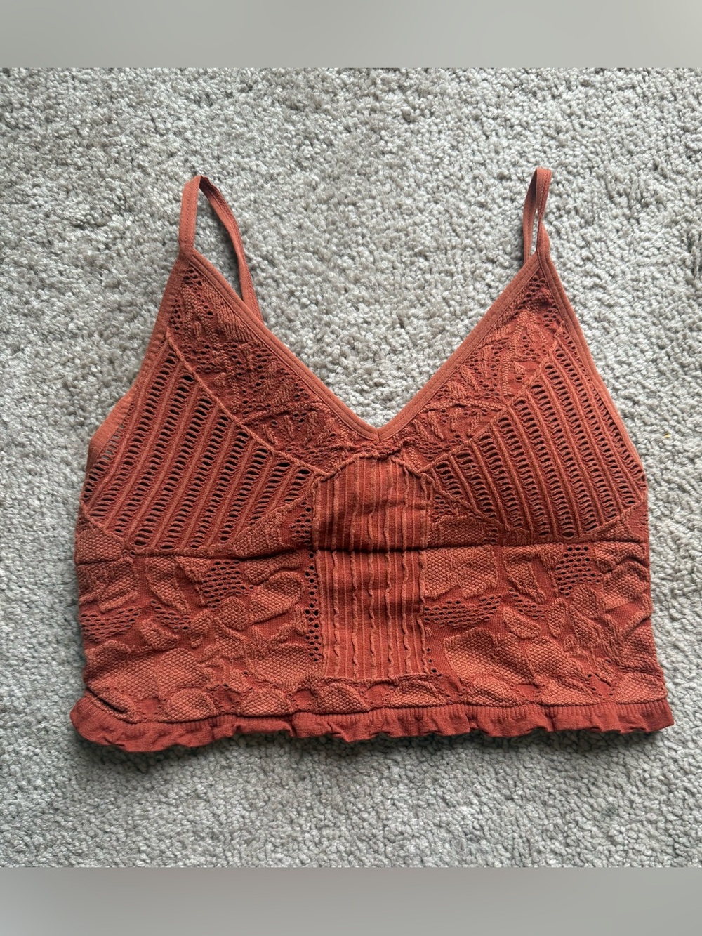 Fornia Rust Floral Lace Seamless Cropped Cami Bralette S/M Y2K